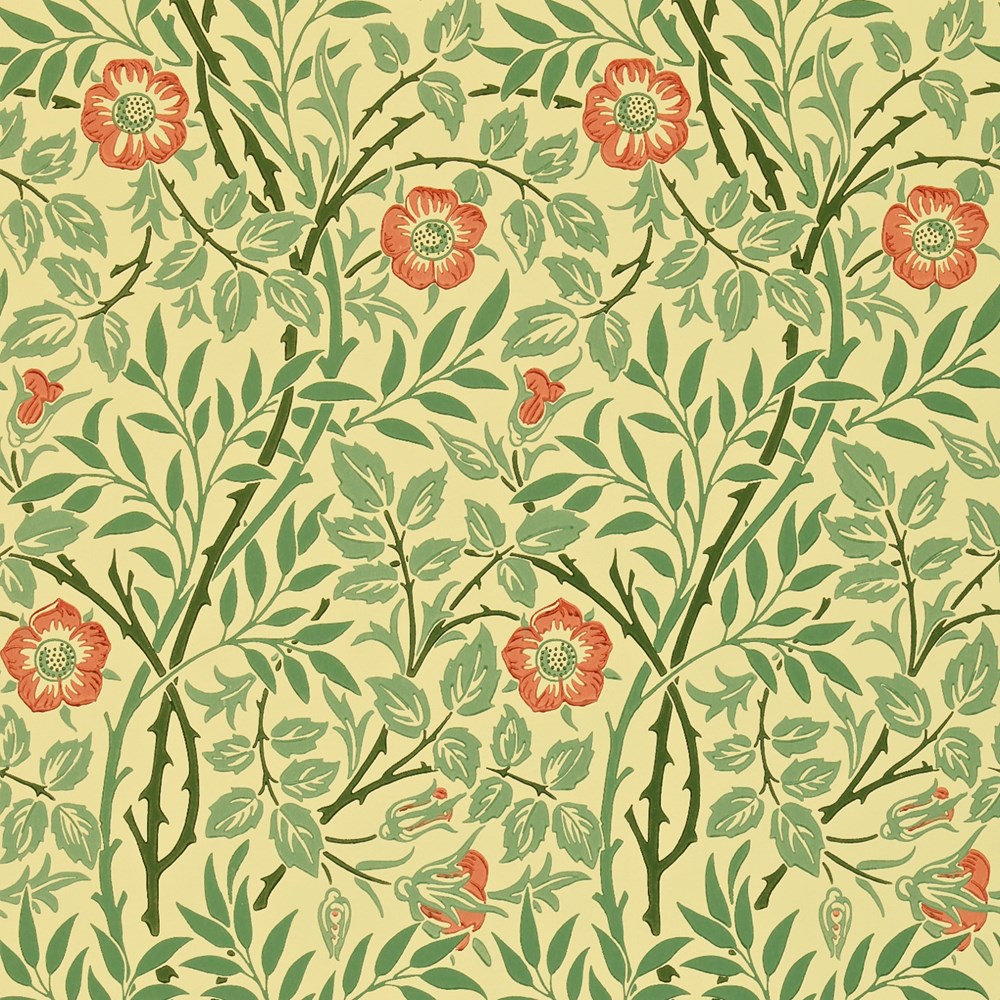 Sweet Briar Wallpaper 210478 by Morris & Co in Green Blue Rose